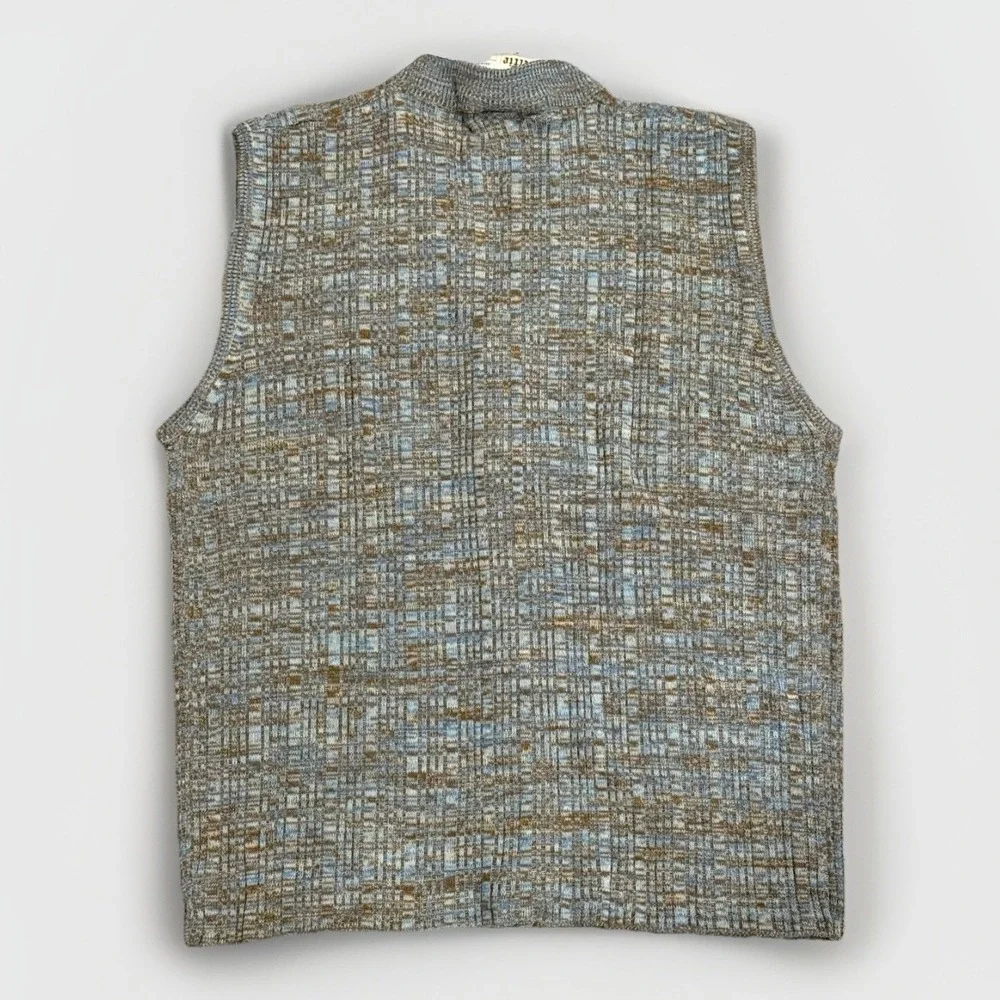 Vtg Alfie California Button Up Sweater Vest Brown & Blue 70s 80s SZ XL - Picture 2 of 4